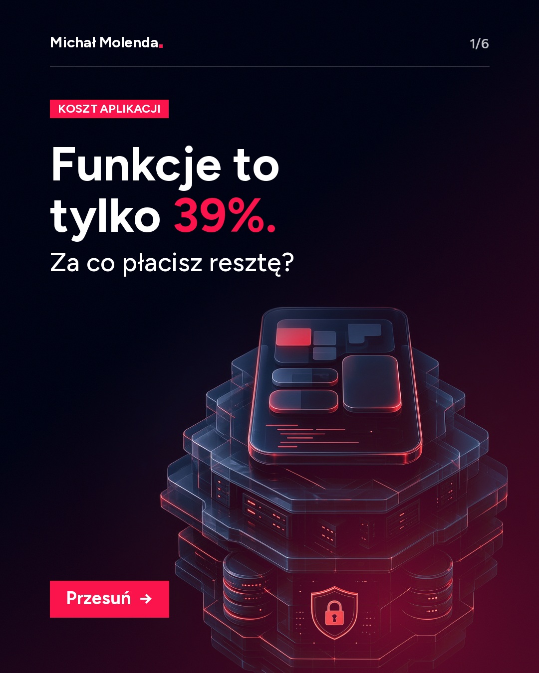 Wycena aplikacji wygląda jak cena za ekrany i przyciski. A to mniej niż połowa roboty.

W analizie aplikacji do rezerwacji z płatnościami (451 godzin) same funkcje to 39%. Reszta t...