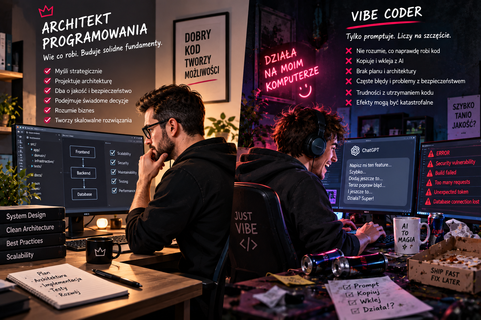 Czym się różni architekt programowania od vibe codera: co naprawdę je różni i kogo potrzebujesz do swojego produktu?