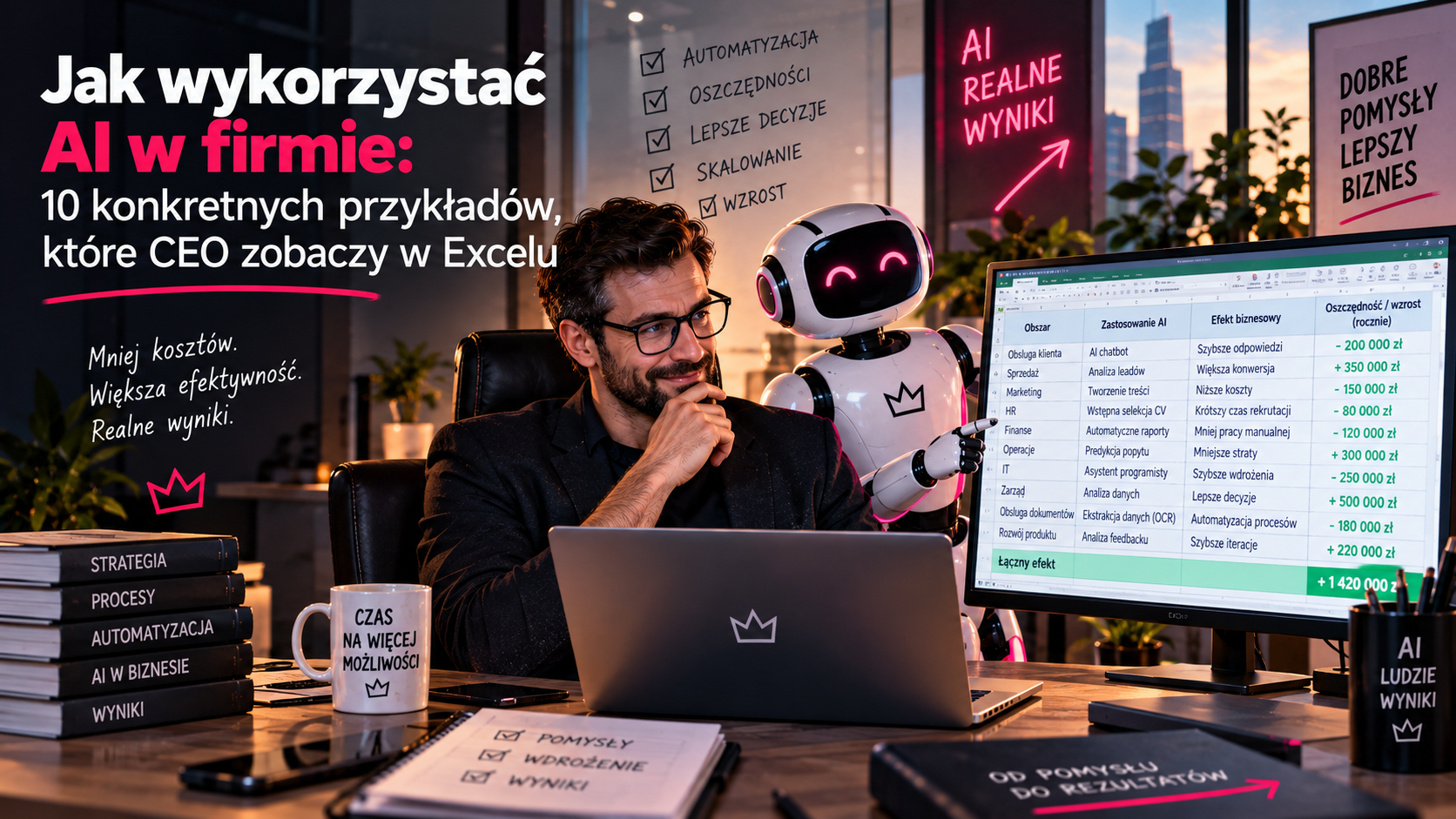 Jak wykorzystać AI w firmie: 10 konkretnych przykładów, które CEO zobaczy w Excelu